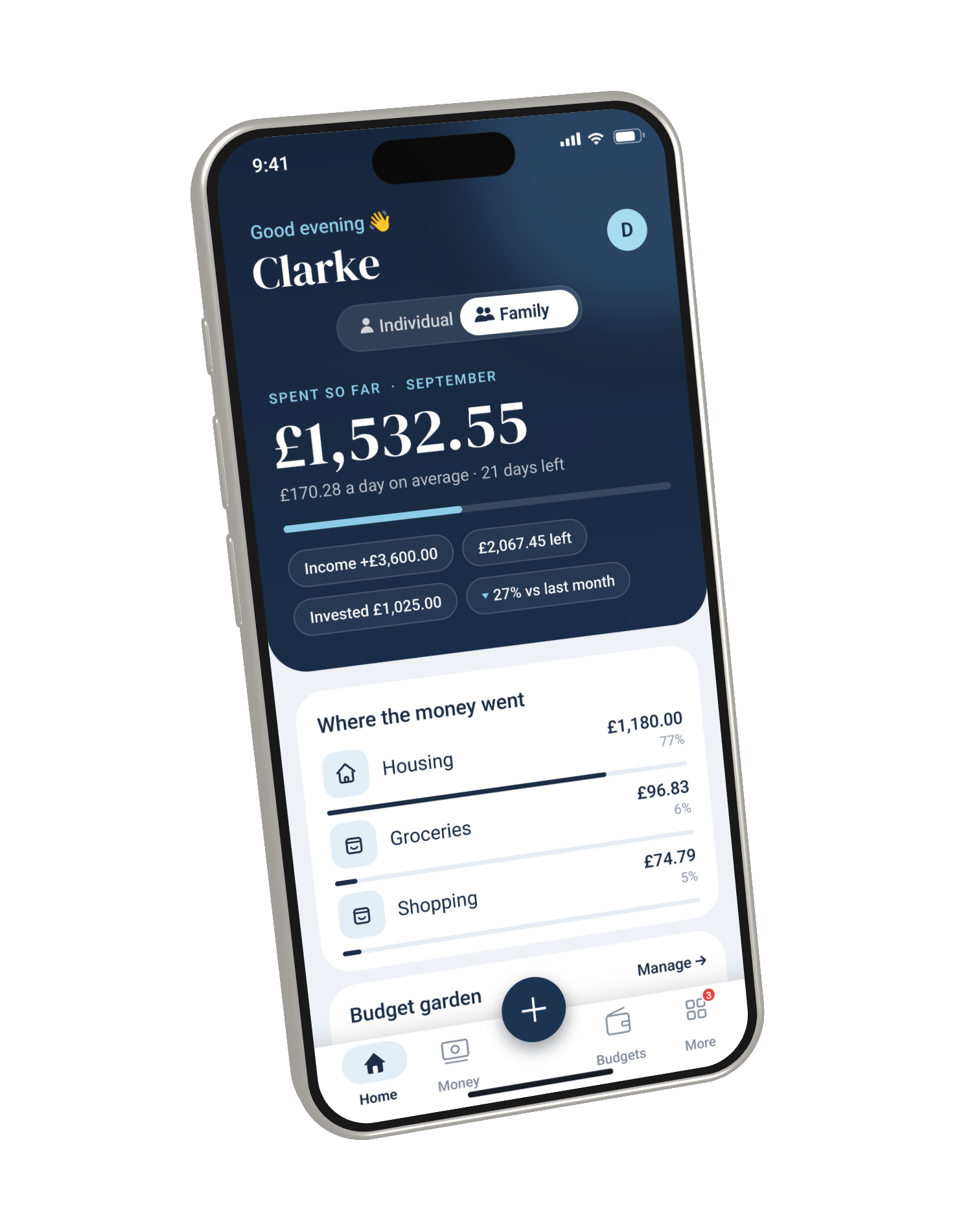 Lekkafy household dashboard on a phone — tap to explore in 3D